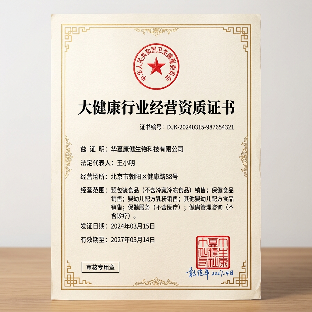 大健康行业资质证书